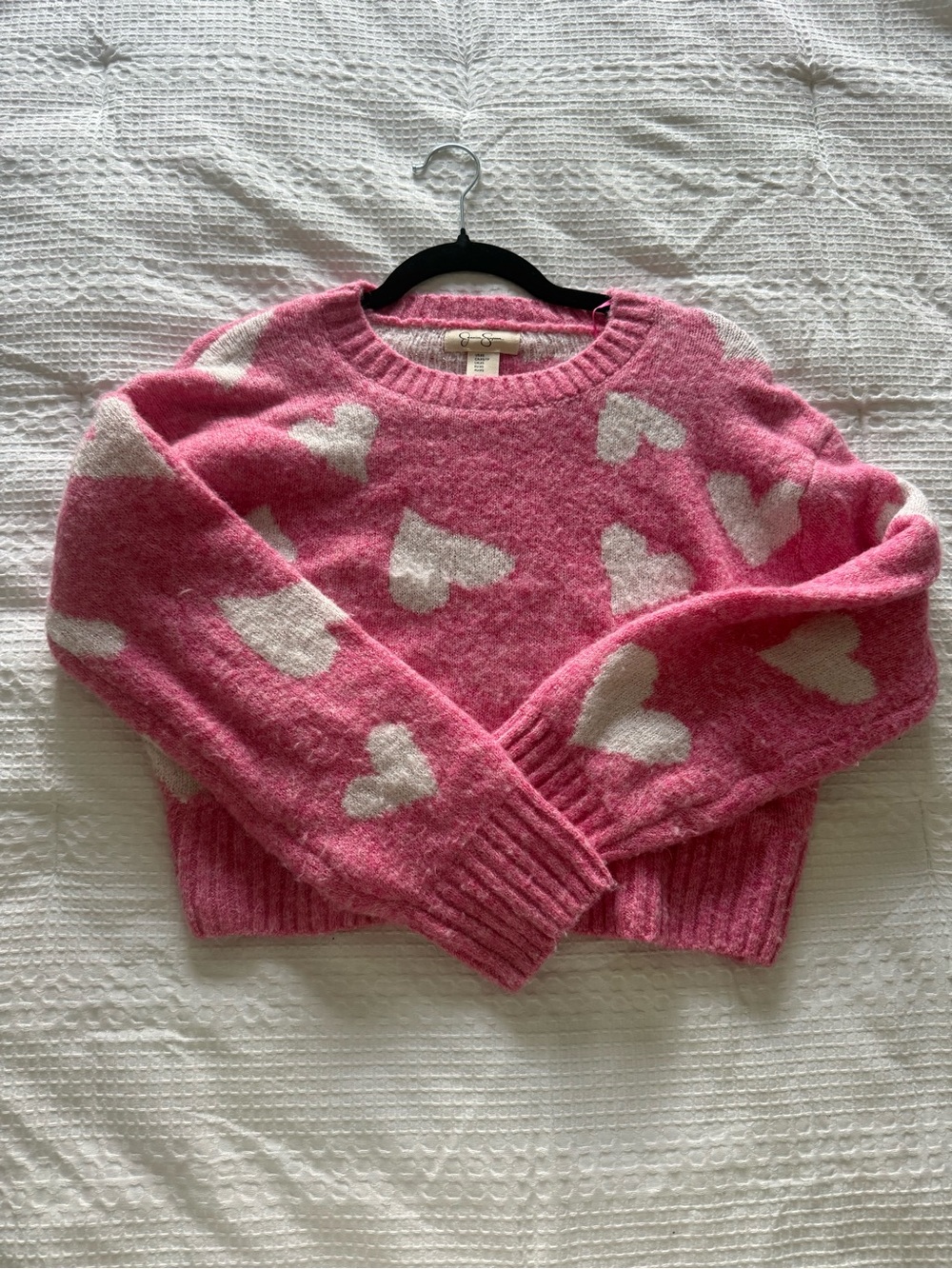 Jessica Simpson Pink Crewneck Sweater with White Heart Motif